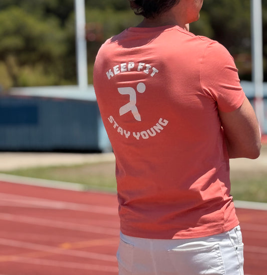 Camiseta hombre "Keep Fit" coral de algodón orgánico comoda