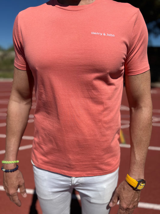 Camiseta hombre "Keep Fit" coral de algodón orgánico comoda